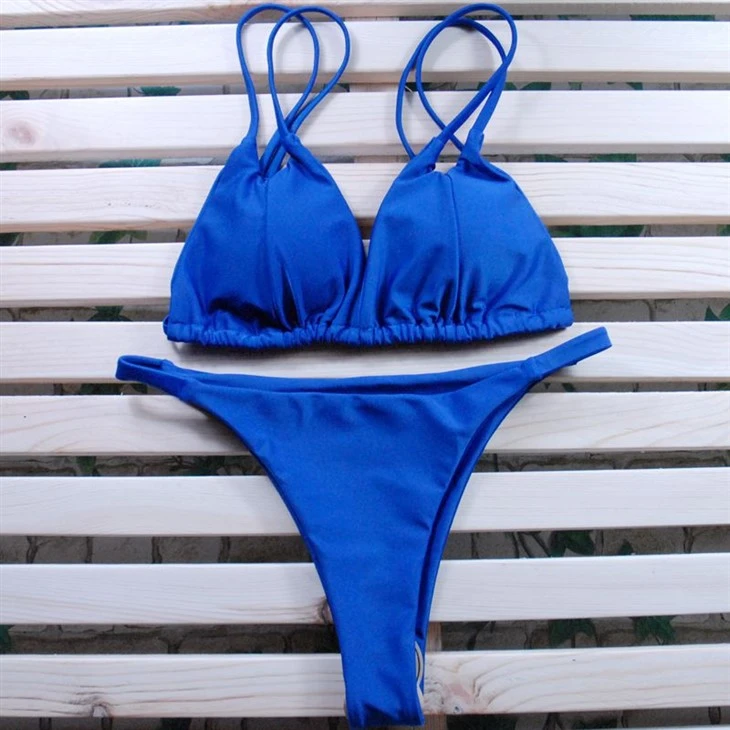 Siwt Ymdrochi Traeth Solid Bikini Llinynnol Addasadwy