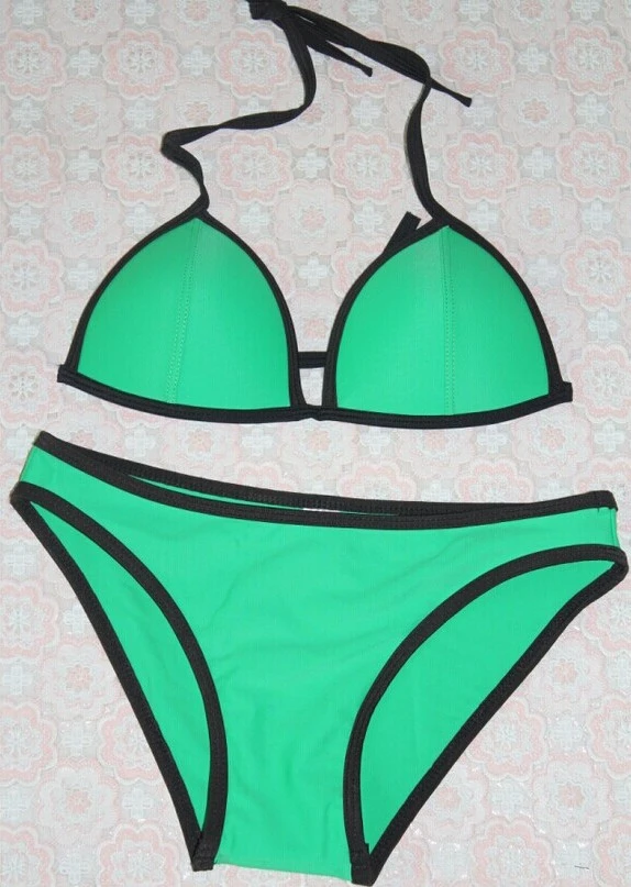 Neoprene Contrast Trim Halter Bikini Set best Neoprene Contrast Trim Halter Bikini Set best