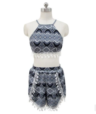 Set Gorchudd Nofio 2 Darn i Fyny Dassel Fringe Geo Print
